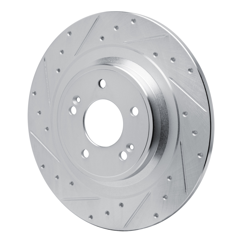 Hyundai Santa Fe Brake Rotor (1) - Rear Left - R1 Concepts - Drilled & Slotted - Silver - `22-`25